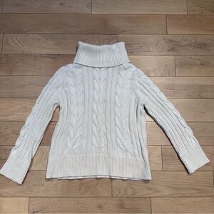 Banana Republic White Cable Knit Turtleneck Sweater